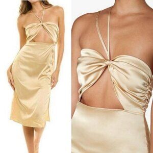 NWT Danielle Bernstein The Halter Dress Gold Satin Convertible‎ Keyhole Small S